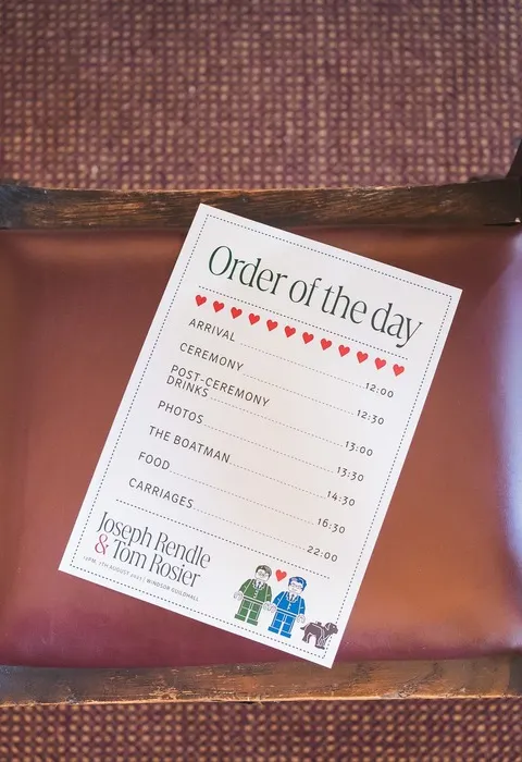 A page displaying an order for the day on a chair