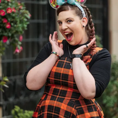 Rachel wearing Mickey Mouse ears themed from Pixar's UP